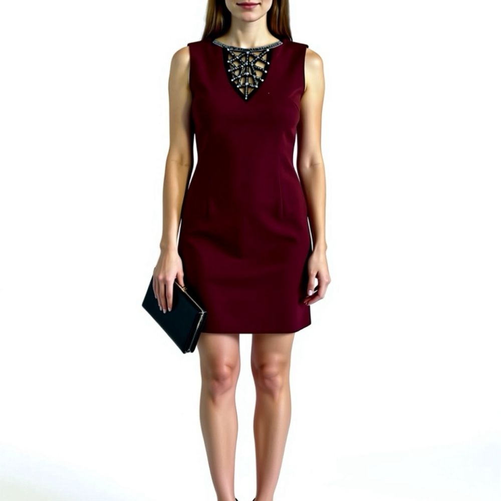 Explosion Burgundy Embellished Neck Mini Dress – EU 40 / US 8